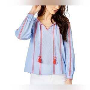 Lilly Pulitzer Mardi Long Sleeve Tunic Top Blue Periwinkle Chambray - Size M